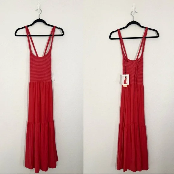 Nation LTD Penelope Smocked Cross back Midi Dress Cherrybomb Red Size Small NEW - Picture 4 of 7
